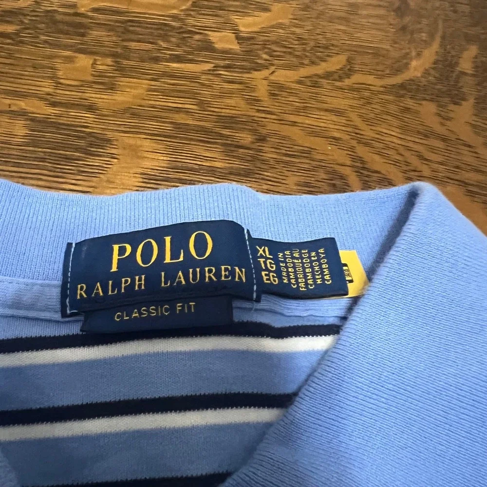 Polo Ralph Lauren Polo Shirt Mens XL Blue Stripe Classic Fit Short Sleeve Cotton